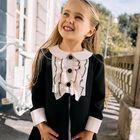 Girls Black & Beige Ruffled Dress, 1, hi-res