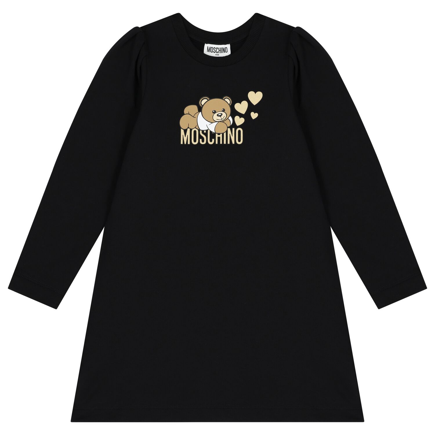 Girls Black Teddy Bear Logo Dress, 3, hi-res