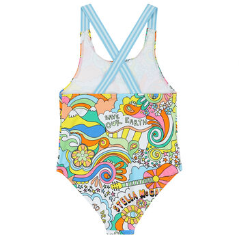 Girls Multi-Colored Logo Swimsuit
