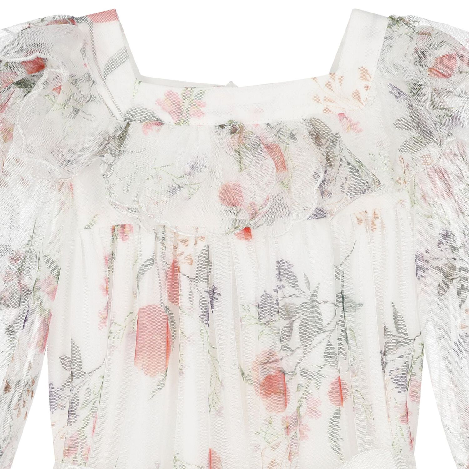 فستان بنات تول بطبعة الزهور باللون العاجي, 1, hi-res image number null