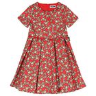 Girls Red Teddy Bear Logo Satin Dress, 1, hi-res