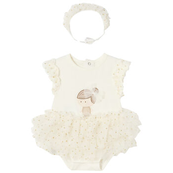 Baby Girls Ivory Tulle Bodysuit & Headband Set