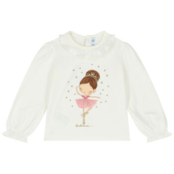 Younger Girls Ivory Long Sleeve Top