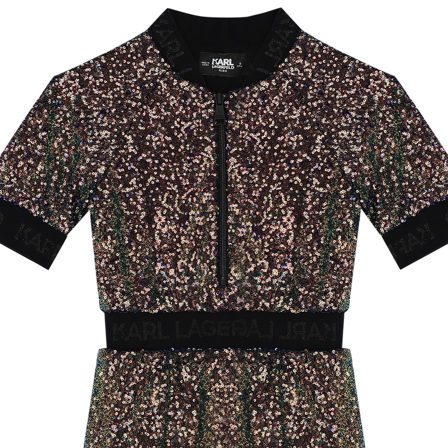 فستان بنات مزين بالترتر باللون الأسود, 1, hi-res