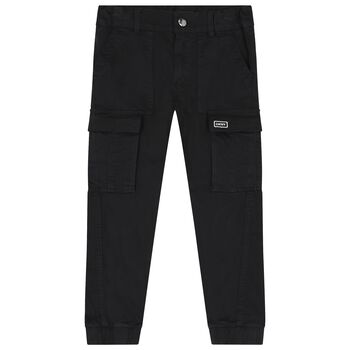 Boys Black Logo Cargo Trousers