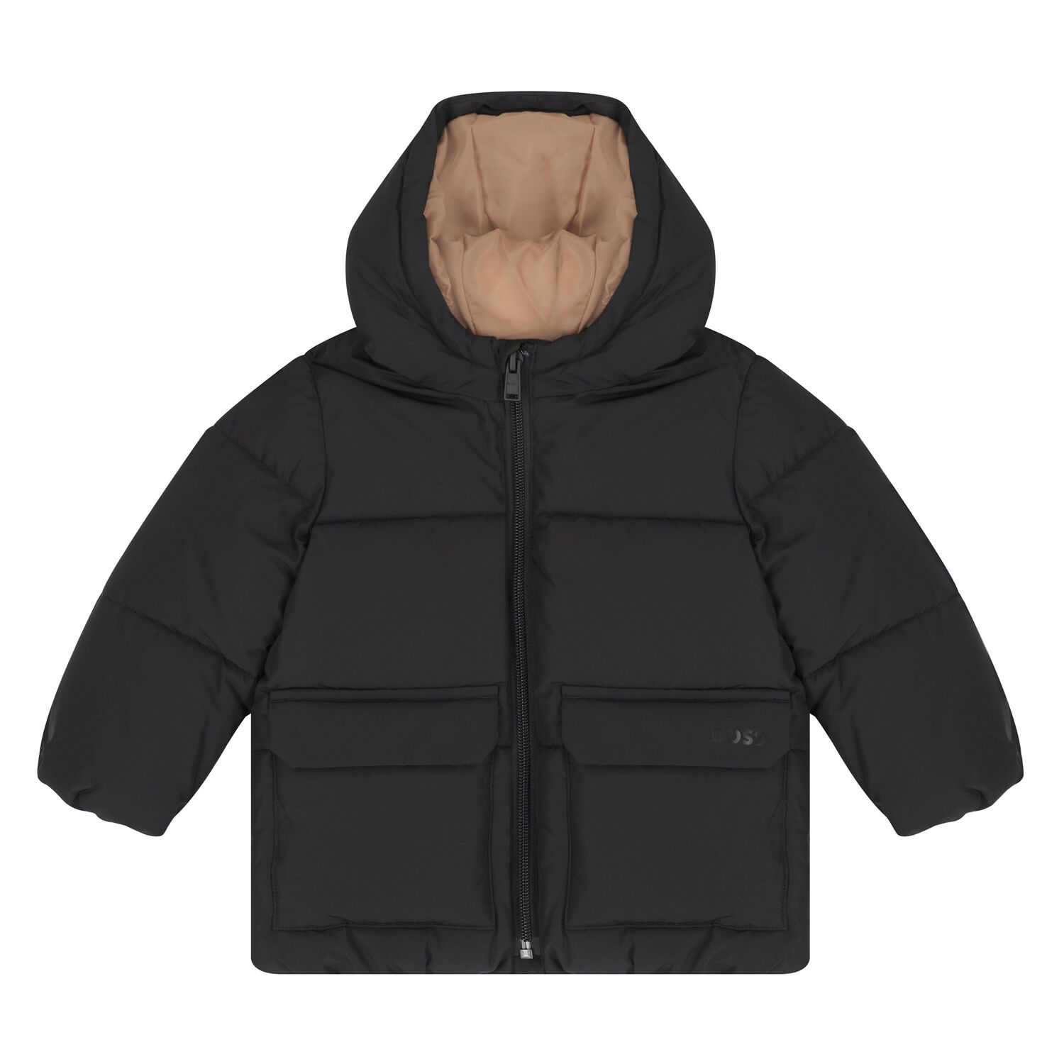 جاكت منفوخ بالشعار للاولاد باللون الاسود , 1, hi-res