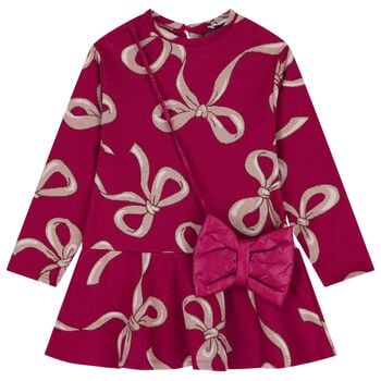 Girls Burgundy Jacquard Dress Set