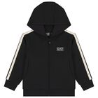 Boys Black Logo Hooded Zip Up Top, 2, hi-res