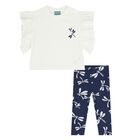 Younger Girls White & Navy Blue Dragonflies Leggings Set, 1, hi-res