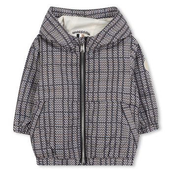 Younger Boys Black, Beige & White Checked Hooded Zip Up Top