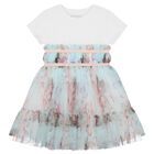 Girls White & Green Logo Tulle Dress, 1, hi-res