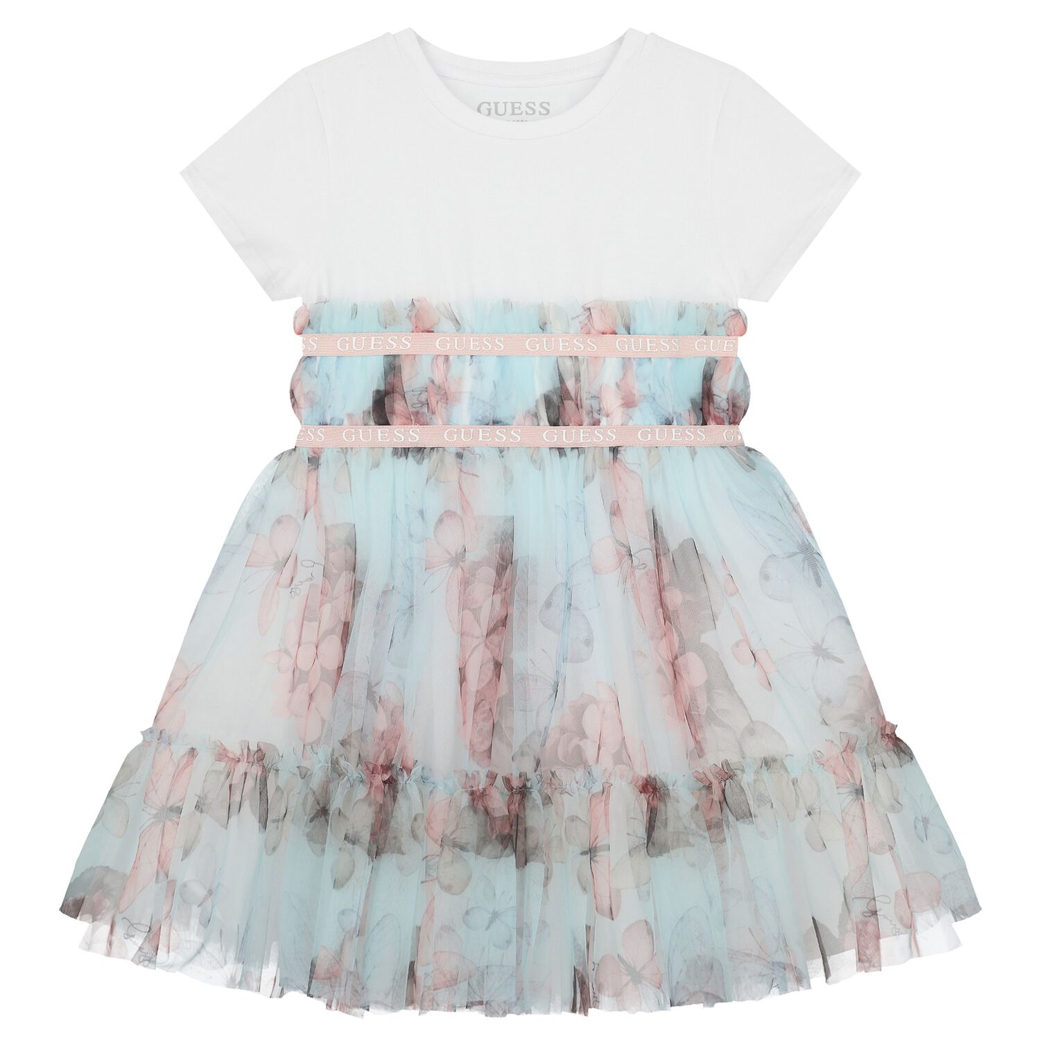 Girls White & Green Logo Tulle Dress, 1, hi-res