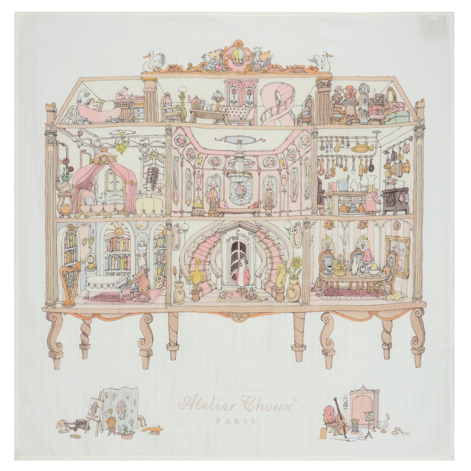 Baby Girls White & Pink Doll House Swaddle Carré Blanket, 1, hi-res image number null