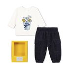 Younger Ivory & Black Popcorn Logo Trousers Set, 1, hi-res