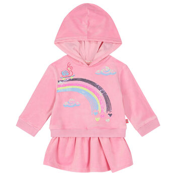 Younger Girls Pink Sequins Hooded Dress