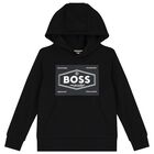 Boys Black Logo Hooded Top, 1, hi-res
