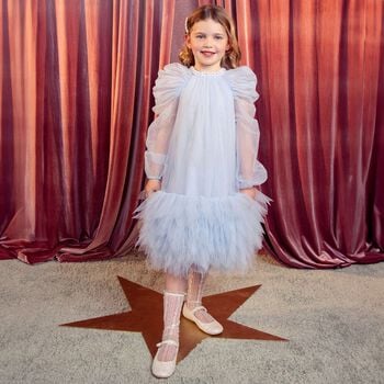 Girls Blue Embellished Tulle Dress