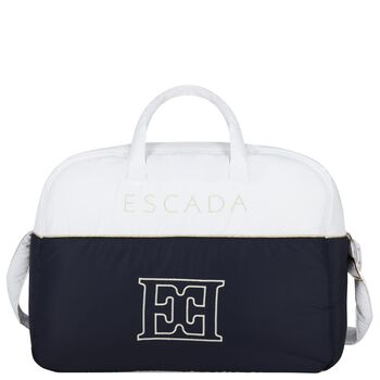 White & Navy Blue Logo Baby Changing Bag