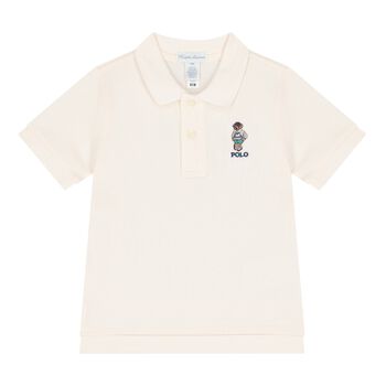 Baby Boys Ivory Piqué Bear Polo Shirt