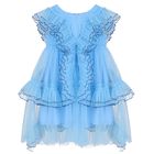 Girls Blue Tulle Ruffle Dress, 1, hi-res