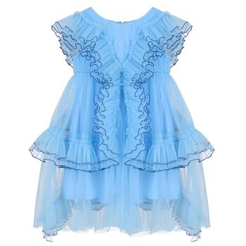 Girls Blue Tulle Ruffle Dress