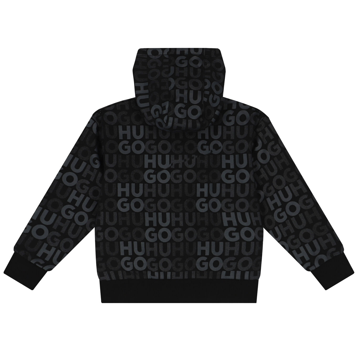 Boys Black Logo Hooded Zip Up Top, 1, hi-res