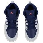 Blue, Grey & White Air Jordan 1 Mid Trainers, 4, hi-res