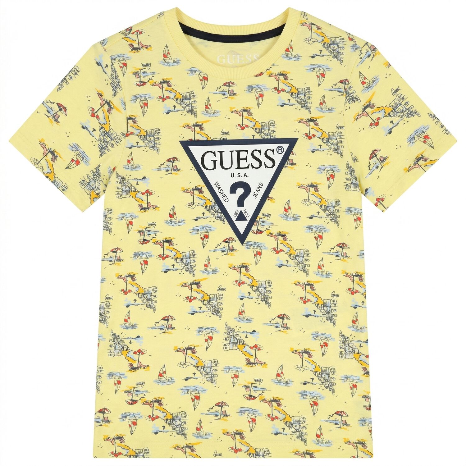 Boys Yellow & Navy Blue Logo Shorts Set, 1, hi-res