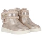 Younger Girls Gold Faux Fur Boots, 1, hi-res