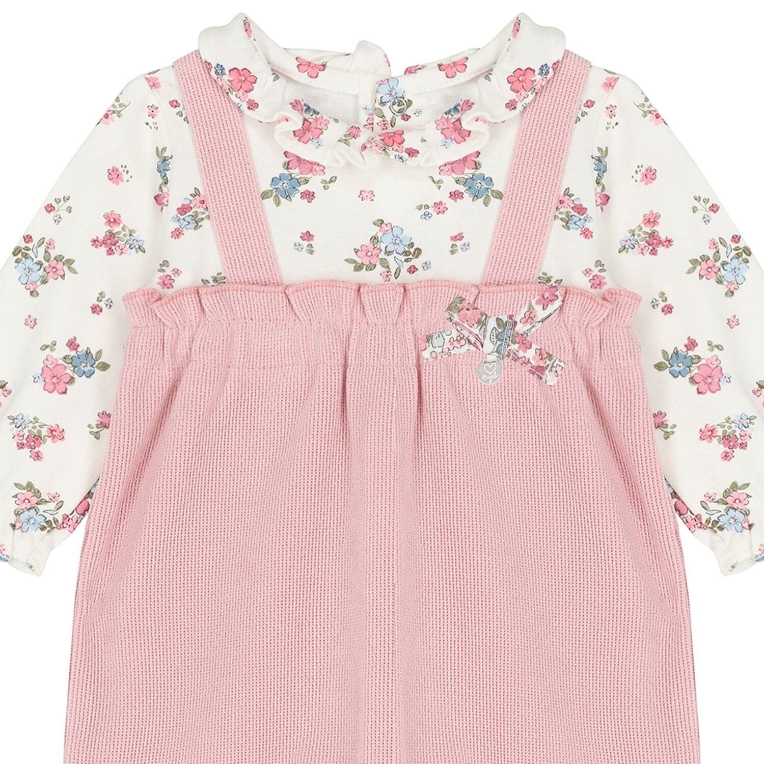 Baby Girls Ivory & Pink Logo Floral Babygrow, 1, hi-res image number null
