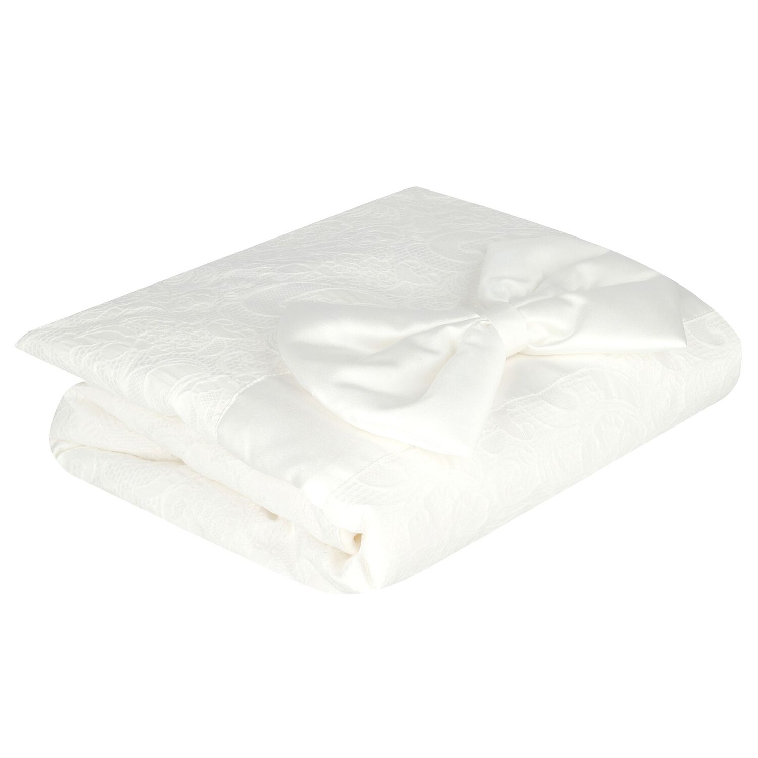 Baby Girls White Satin Bow Blanket, 1, hi-res