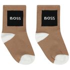 Baby Boys White, Black & Beige Logo Socks ( 3-Pack ) , 1, hi-res