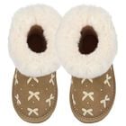 Girls Beige Suede Leather Bow Boots, 2, hi-res