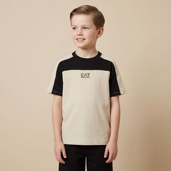Boys Beige & Black Logo T-Shirt