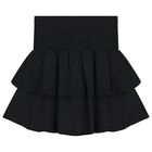 Girls Black Tiered Cotton Skirt, 1, hi-res
