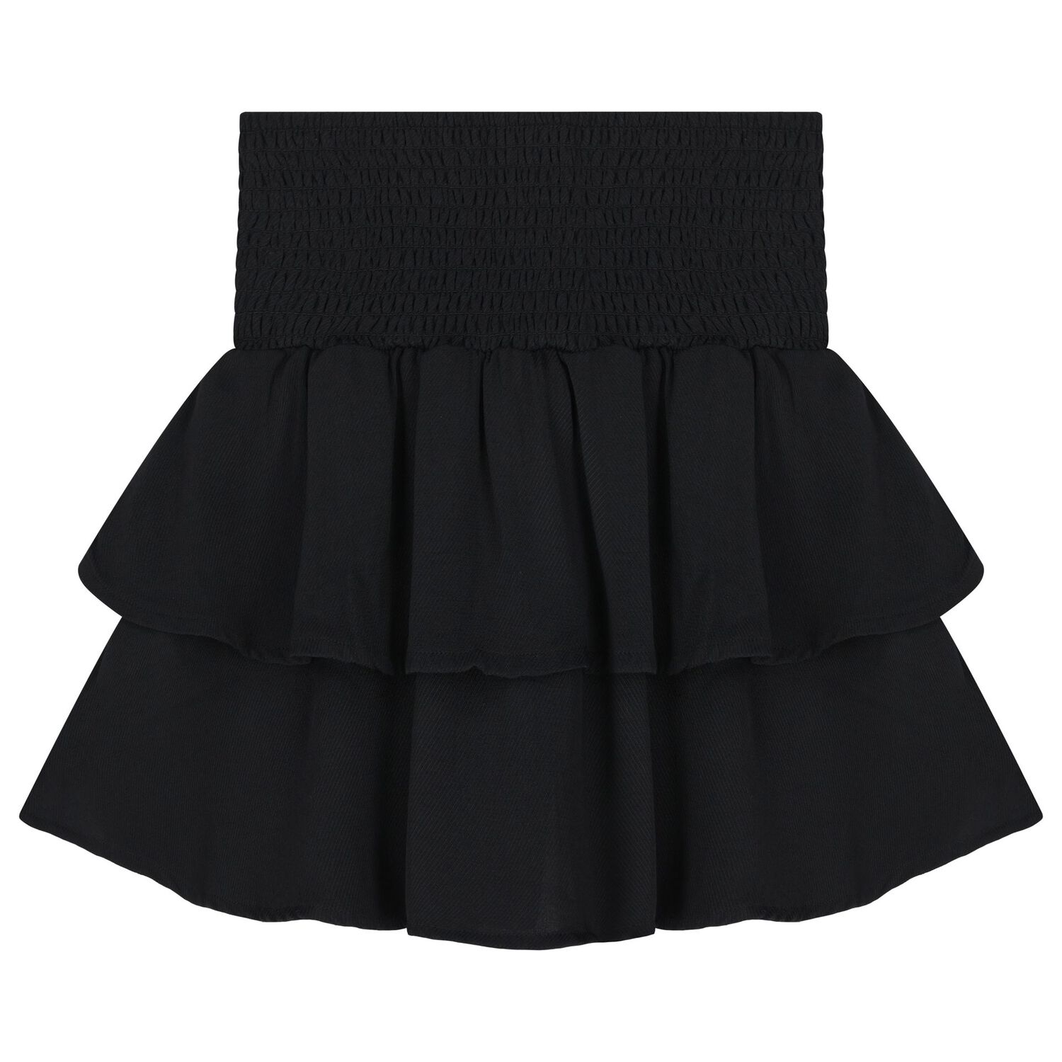 Girls Black Tiered Cotton Skirt, 1, hi-res