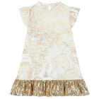 Girls Beige & Gold Geo Map Dress, 1, hi-res