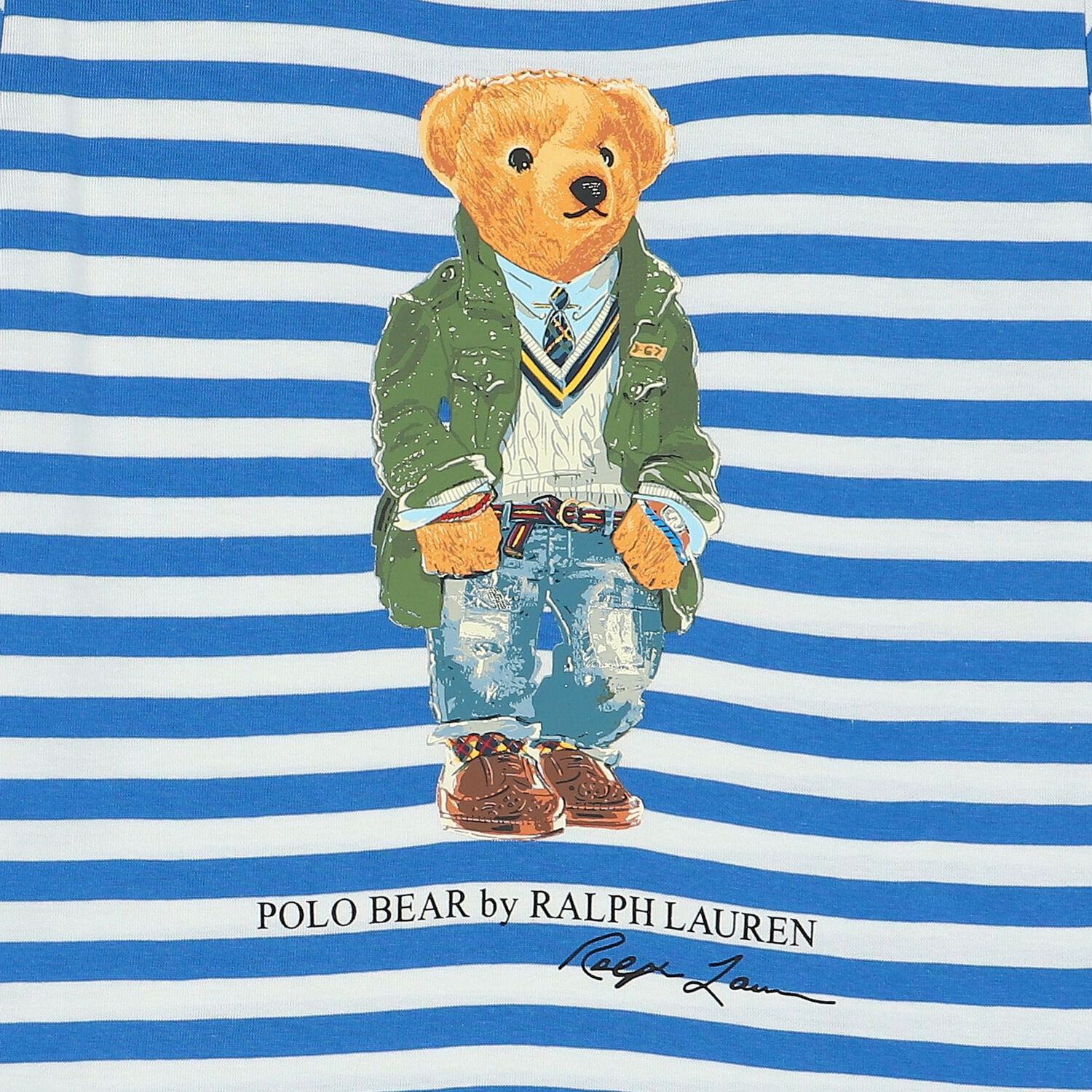 Boys Blue Striped Polo Bear T-Shirt, 1, hi-res