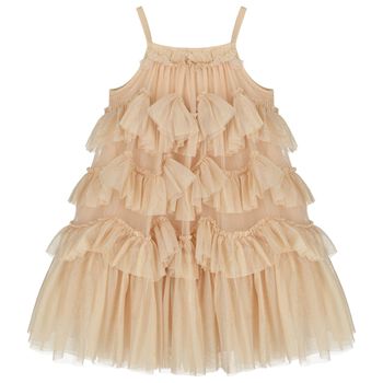Girls Gold Ruffled Tulle Dress