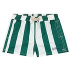 Boys Green & White Logo Striped Swim Shorts, 1, hi-res