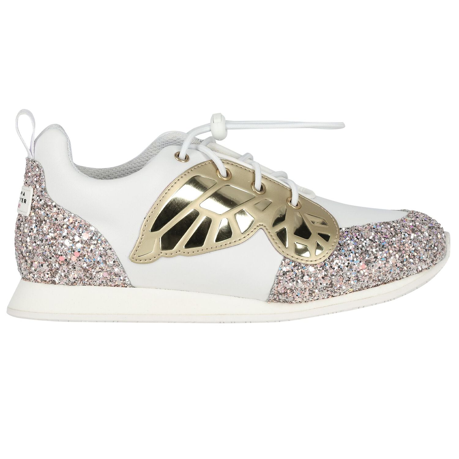 Girls White Embellished Butterfly Trainers, 1, hi-res