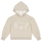 Girls Beige Embroidered Logo Hooded Top, 1, hi-res