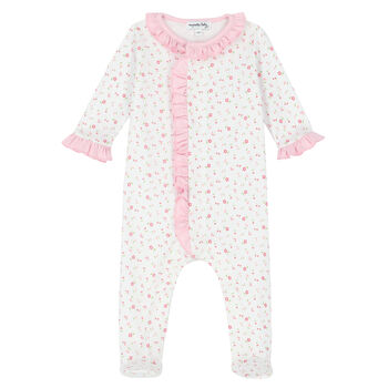Baby Girls White & Pink Floral Babygrow