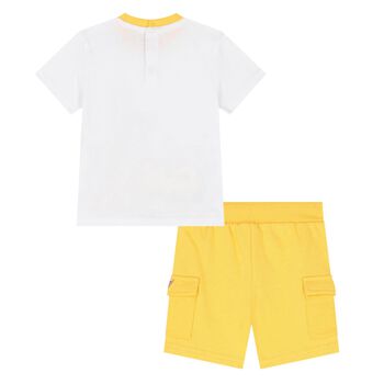 Younger Boys White & Yellow Logo Shorts Set