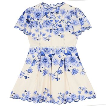 Girls Ivory & Blue Floral Dress