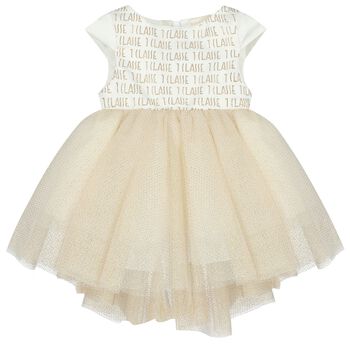 Baby Girls Ivory & Gold Logo Dress