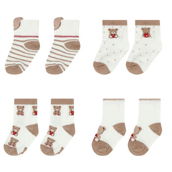 Ivory & Beige Teddy Baby Socks (4 Pack)