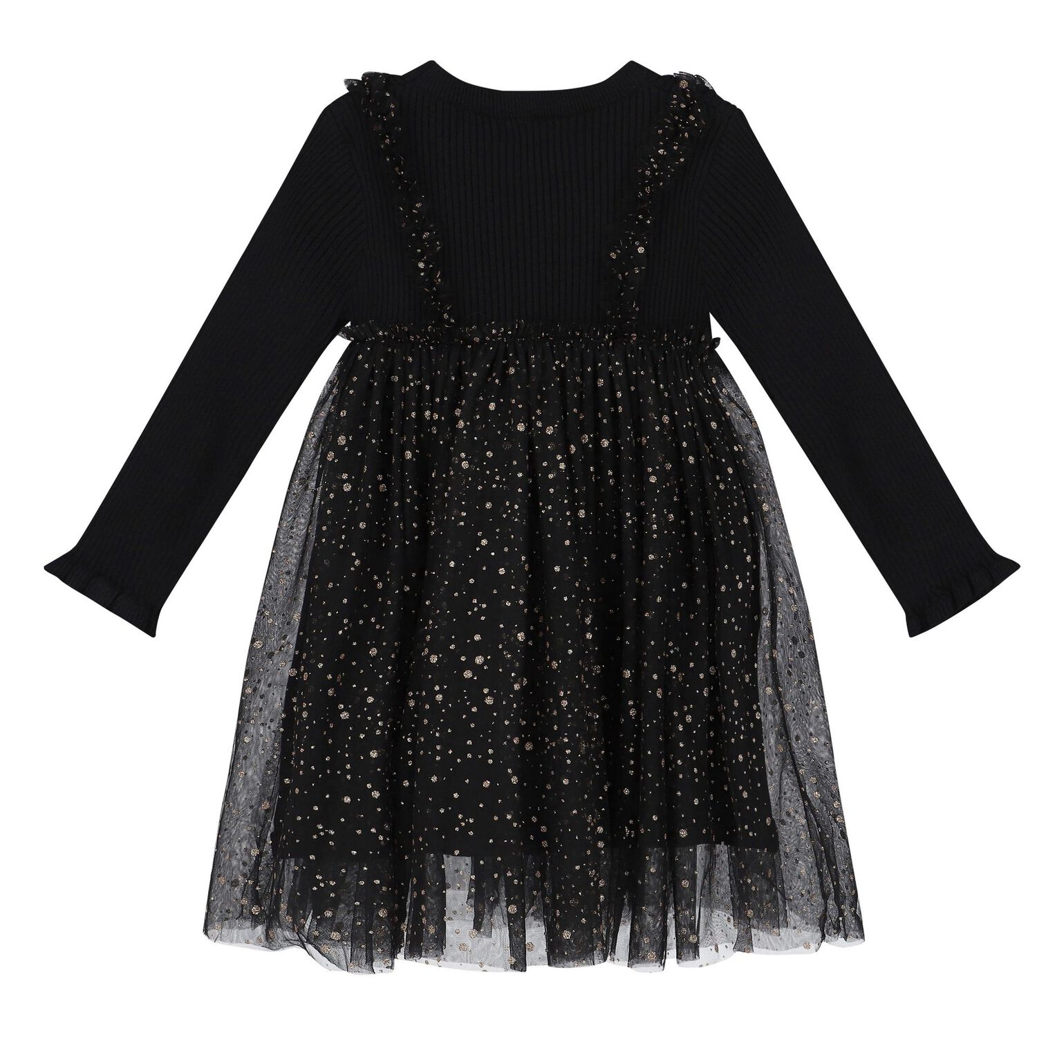 Girls Black Tulle Knitted Dress, 2, hi-res image number null