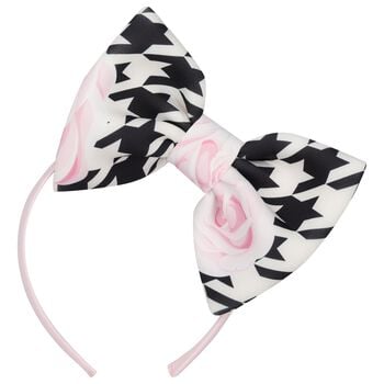 Girls Pink, Black & White Bow Houndstooth Headband