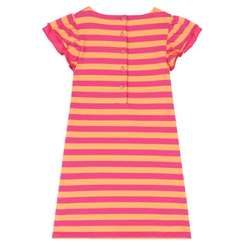 فستان مخطط باللون الوردي والبرتقالي